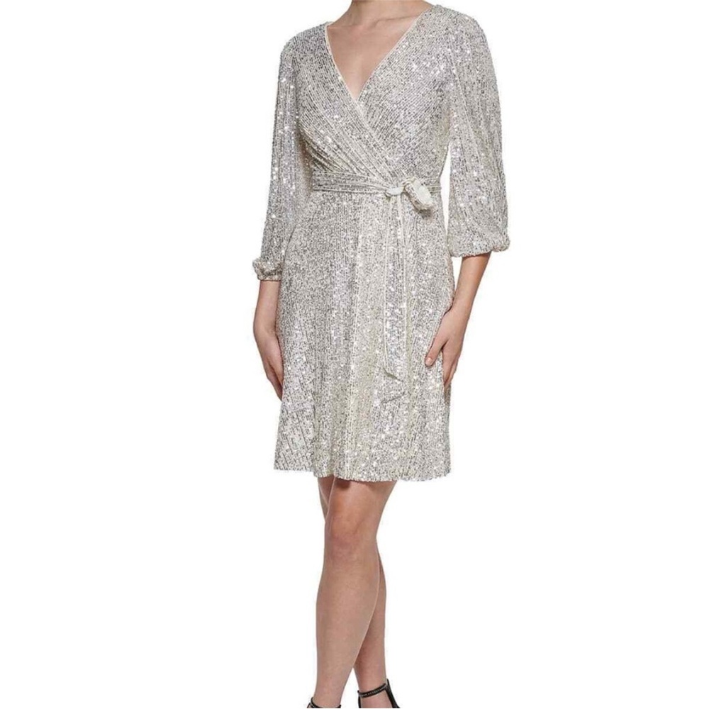 Elegant Silver Wrap Dress